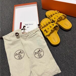 Hermes Vibrant Yellow Slide Sandals